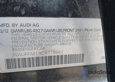 2012 Audi A4 2.0T Premium z USA, uszkodzony, nr VIN WAUFFAFL9CA119662